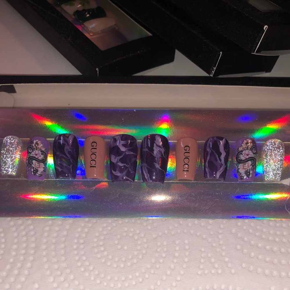 Gucci Purple and Silver Press-On Nails